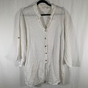 Harem Linen Blouse Women's XXL White Lightweight Button Up Long Sleeve